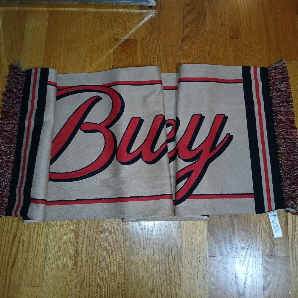 Burberry Red and Black Wool Scarf